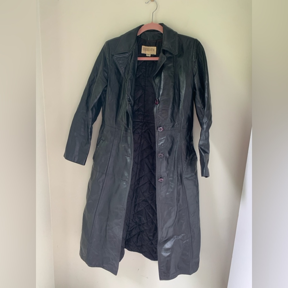 100% leather black coat long matrix style trench leather attic vintage